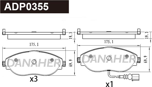 Danaher ADP0355 - Kit pastiglie freno, Freno a disco autozon.pro