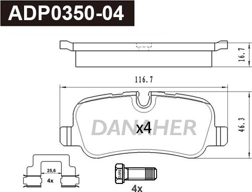 Danaher ADP0350-04 - Kit pastiglie freno, Freno a disco autozon.pro