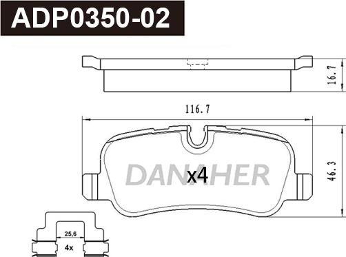 Danaher ADP0350-02 - Kit pastiglie freno, Freno a disco autozon.pro