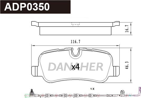 Danaher ADP0350 - Kit pastiglie freno, Freno a disco autozon.pro