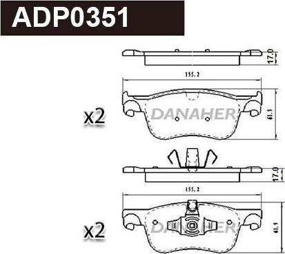 Danaher ADP0351 - Kit pastiglie freno, Freno a disco autozon.pro