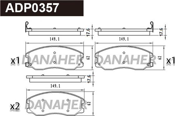 Danaher ADP0357 - Kit pastiglie freno, Freno a disco autozon.pro