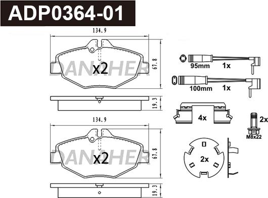 Danaher ADP0364-01 - Kit pastiglie freno, Freno a disco autozon.pro