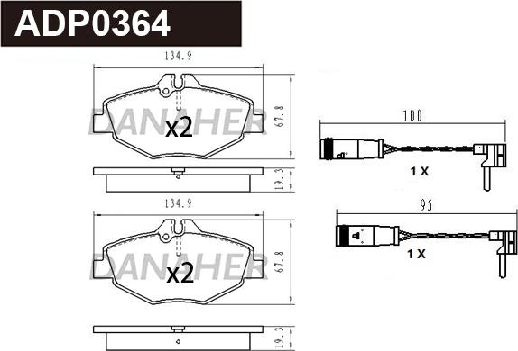 Danaher ADP0364 - Kit pastiglie freno, Freno a disco autozon.pro