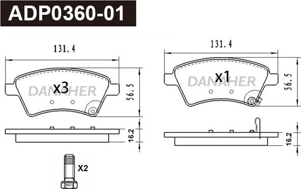 Danaher ADP0360-01 - Kit pastiglie freno, Freno a disco autozon.pro