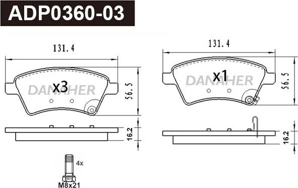 Danaher ADP0360-03 - Kit pastiglie freno, Freno a disco autozon.pro