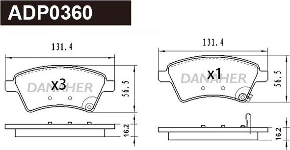 Danaher ADP0360 - Kit pastiglie freno, Freno a disco autozon.pro