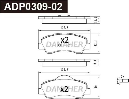 Danaher ADP0309-02 - Kit pastiglie freno, Freno a disco autozon.pro