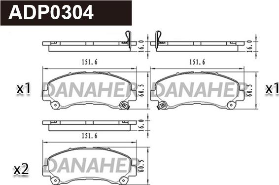 Danaher ADP0304 - Kit pastiglie freno, Freno a disco autozon.pro