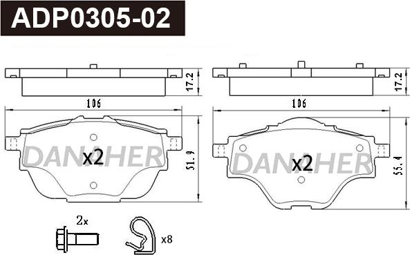 Danaher ADP0305-02 - Kit pastiglie freno, Freno a disco autozon.pro