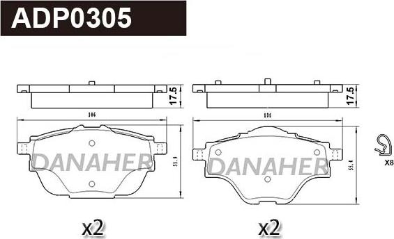 Danaher ADP0305 - Kit pastiglie freno, Freno a disco autozon.pro