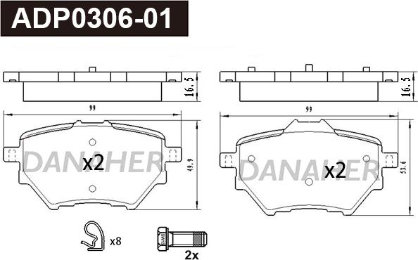 Danaher ADP0306-01 - Kit pastiglie freno, Freno a disco autozon.pro