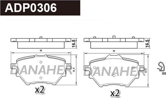 Danaher ADP0306 - Kit pastiglie freno, Freno a disco autozon.pro