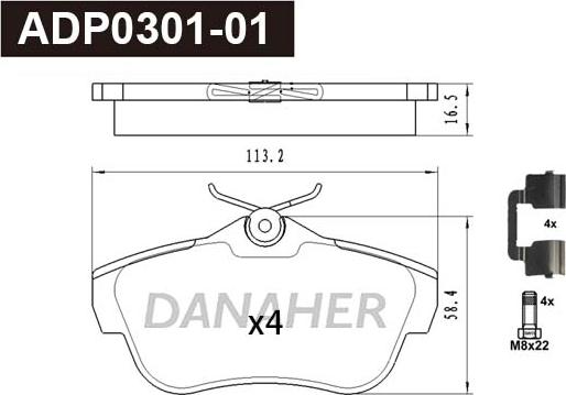 Danaher ADP0301-01 - Kit pastiglie freno, Freno a disco autozon.pro