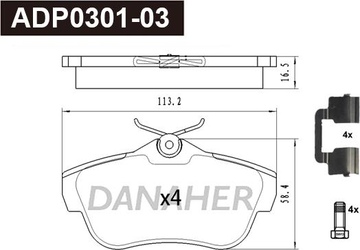 Danaher ADP0301-03 - Kit pastiglie freno, Freno a disco autozon.pro