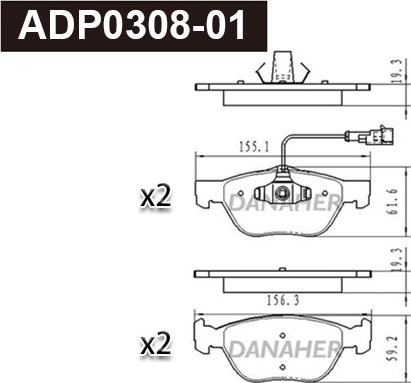 Danaher ADP0308-01 - Kit pastiglie freno, Freno a disco autozon.pro