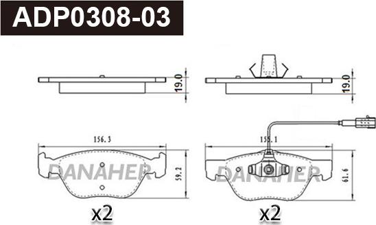 Danaher ADP0308-03 - Kit pastiglie freno, Freno a disco autozon.pro