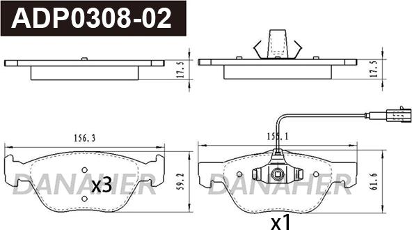 Danaher ADP0308-02 - Kit pastiglie freno, Freno a disco autozon.pro