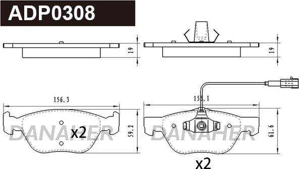 Danaher ADP0308 - Kit pastiglie freno, Freno a disco autozon.pro