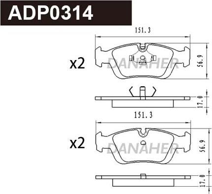 Danaher ADP0314 - Kit pastiglie freno, Freno a disco autozon.pro