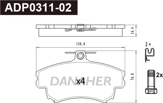 Danaher ADP0311-02 - Kit pastiglie freno, Freno a disco autozon.pro