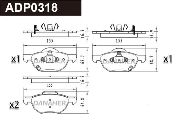 Danaher ADP0318 - Kit pastiglie freno, Freno a disco autozon.pro