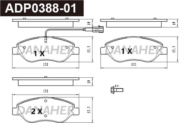 Danaher ADP0388-01 - Kit pastiglie freno, Freno a disco autozon.pro