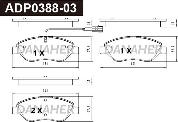 Danaher ADP0388-03 - Kit pastiglie freno, Freno a disco autozon.pro