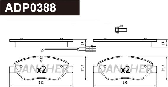 Danaher ADP0388 - Kit pastiglie freno, Freno a disco autozon.pro