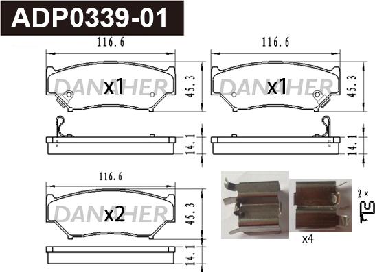 Danaher ADP0339-01 - Kit pastiglie freno, Freno a disco autozon.pro