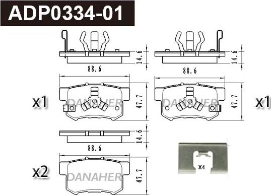 Danaher ADP0334-01 - Kit pastiglie freno, Freno a disco autozon.pro