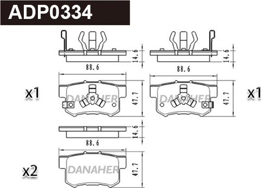 Danaher ADP0334 - Kit pastiglie freno, Freno a disco autozon.pro