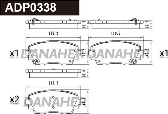 Danaher ADP0338 - Kit pastiglie freno, Freno a disco autozon.pro