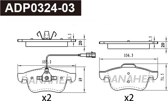 Danaher ADP0324-03 - Kit pastiglie freno, Freno a disco autozon.pro