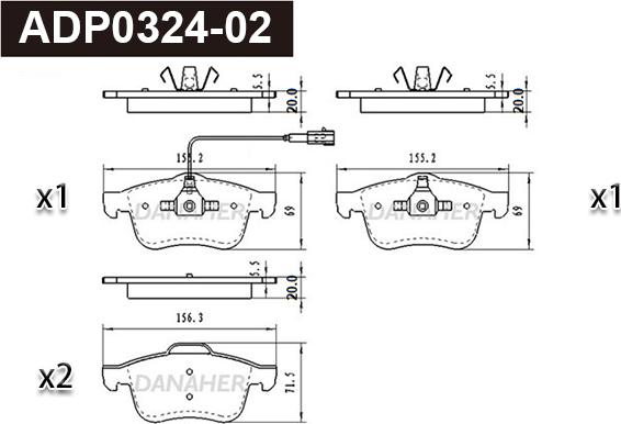 Danaher ADP0324-02 - Kit pastiglie freno, Freno a disco autozon.pro