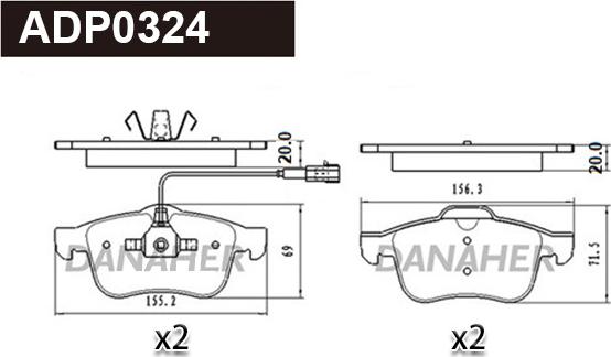 Danaher ADP0324 - Kit pastiglie freno, Freno a disco autozon.pro