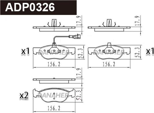 Danaher ADP0326 - Kit pastiglie freno, Freno a disco autozon.pro