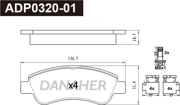 Danaher ADP0320-01 - Kit pastiglie freno, Freno a disco autozon.pro