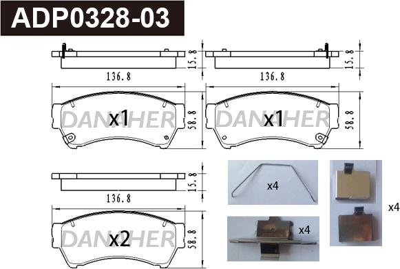 Danaher ADP0328-03 - Kit pastiglie freno, Freno a disco autozon.pro