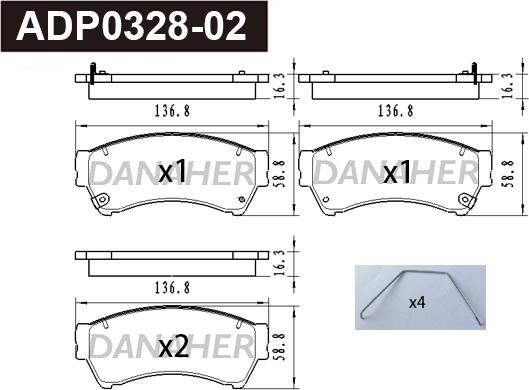 Danaher ADP0328-02 - Kit pastiglie freno, Freno a disco autozon.pro