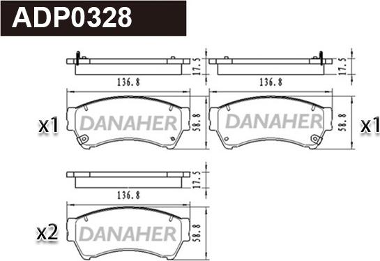 Danaher ADP0328 - Kit pastiglie freno, Freno a disco autozon.pro