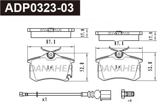 Danaher ADP0323-03 - Kit pastiglie freno, Freno a disco autozon.pro