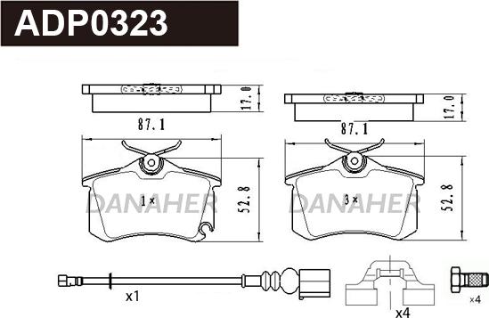 Danaher ADP0323 - Kit pastiglie freno, Freno a disco autozon.pro