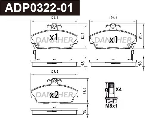 Danaher ADP0322-01 - Kit pastiglie freno, Freno a disco autozon.pro