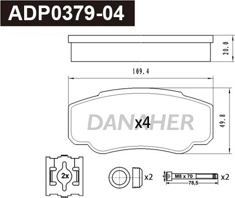 Danaher ADP0379-04 - Kit pastiglie freno, Freno a disco autozon.pro