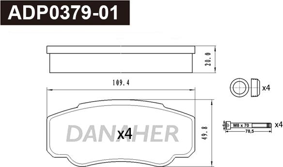 Danaher ADP0379-01 - Kit pastiglie freno, Freno a disco autozon.pro