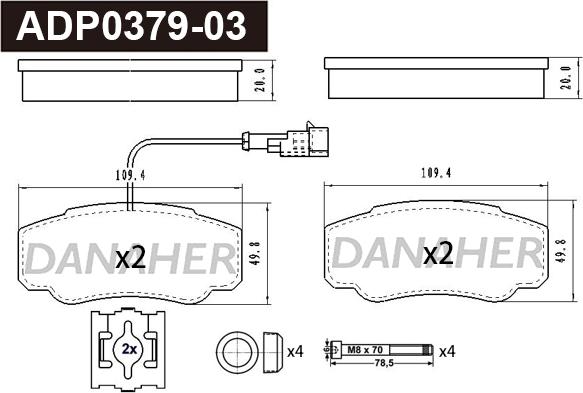 Danaher ADP0379-03 - Kit pastiglie freno, Freno a disco autozon.pro