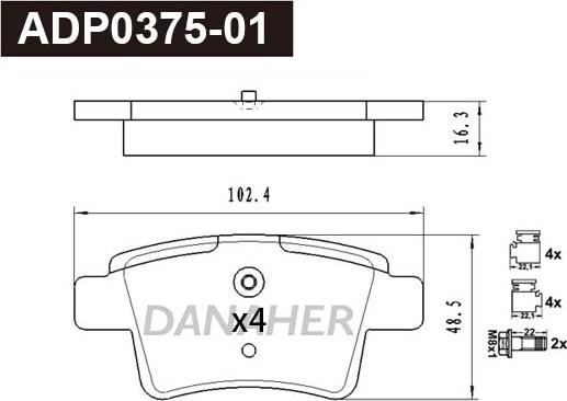 Danaher ADP0375-01 - Kit pastiglie freno, Freno a disco autozon.pro