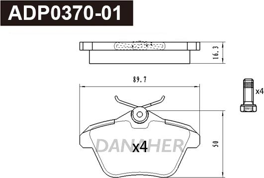 Danaher ADP0370-01 - Kit pastiglie freno, Freno a disco autozon.pro