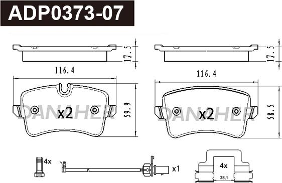 Danaher ADP0373-07 - Kit pastiglie freno, Freno a disco autozon.pro